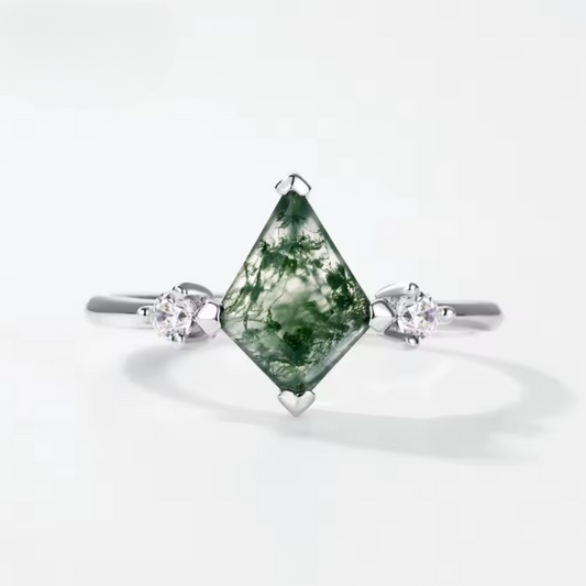 Anillo de Ágata Musgo en Plata 925 – Redimensionable en talles