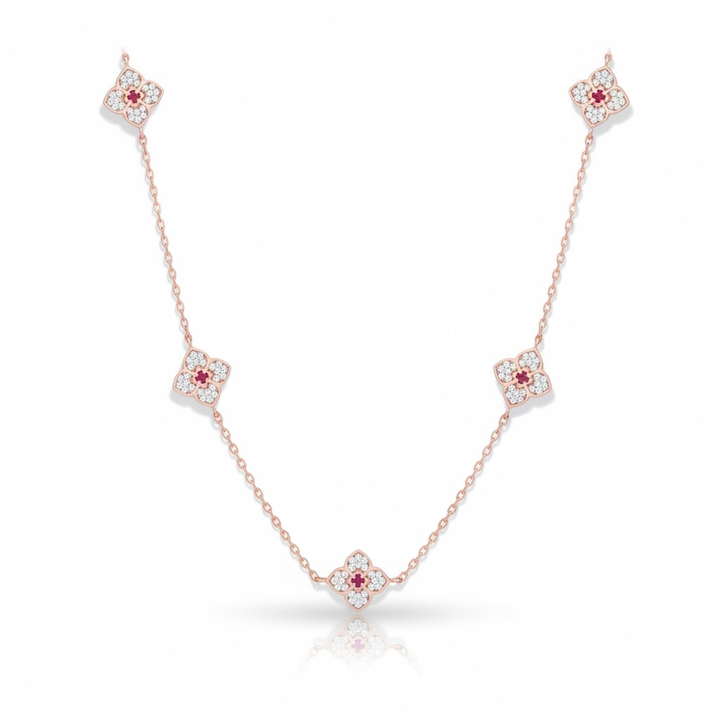 Collar Flor de Moissanita en Plata 925 con Baño en Oro 18K | Brillo & Elegancia Atemporal