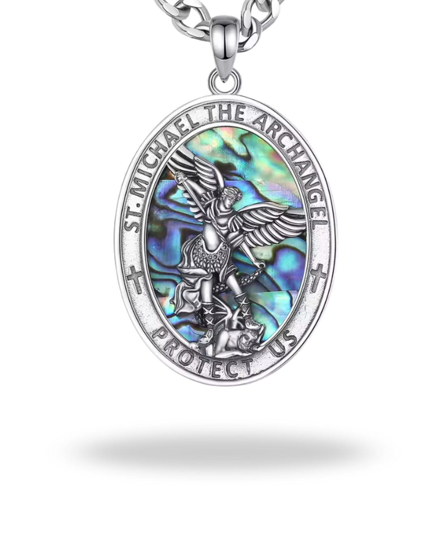 Colgante San Miguel Arcángel en Plata de Ley 925 con Nácar Abulón | Protección, Fuerza y Luz Divina