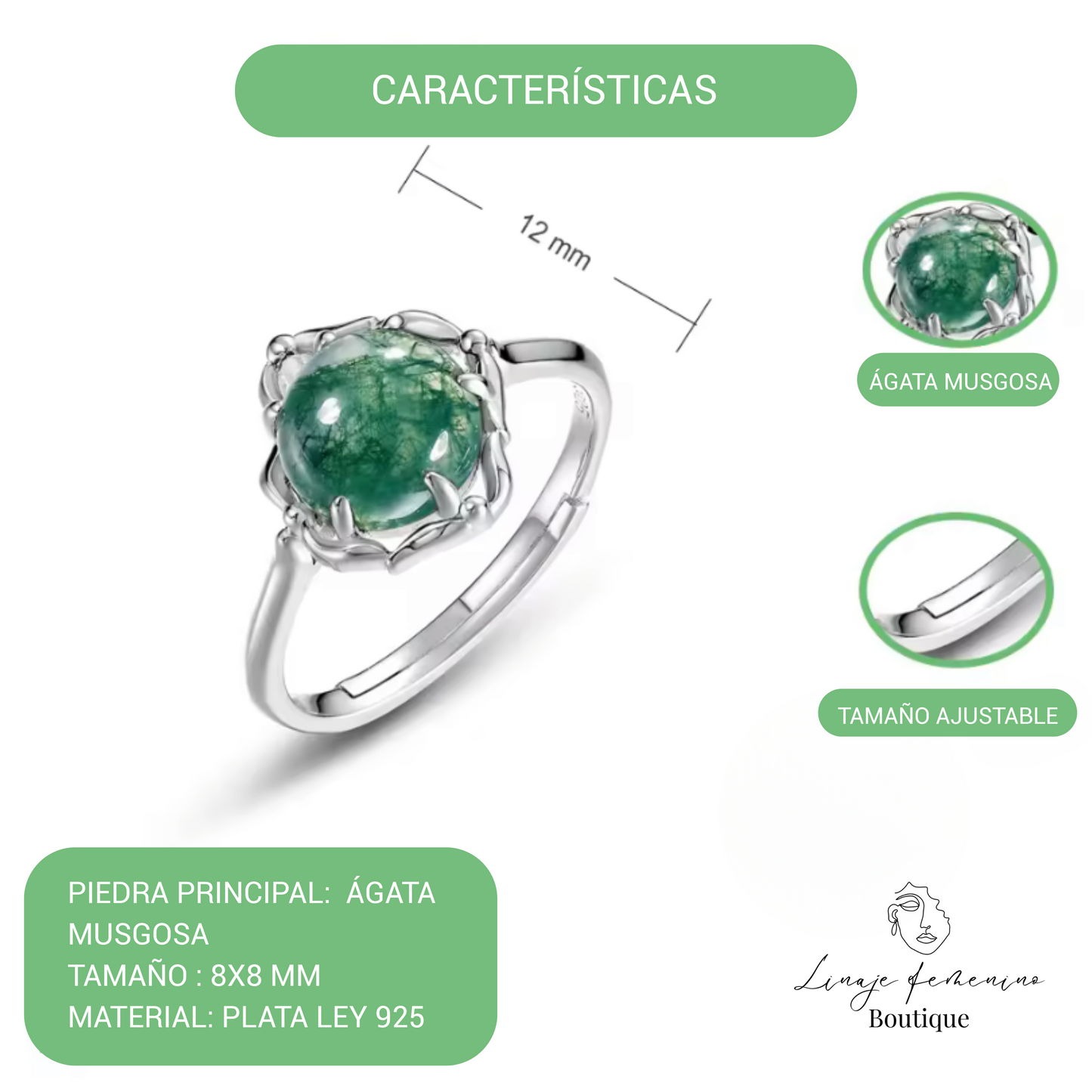 Anillo de Ágata Musgo en Plata 925 – Naturaleza en tu esencia