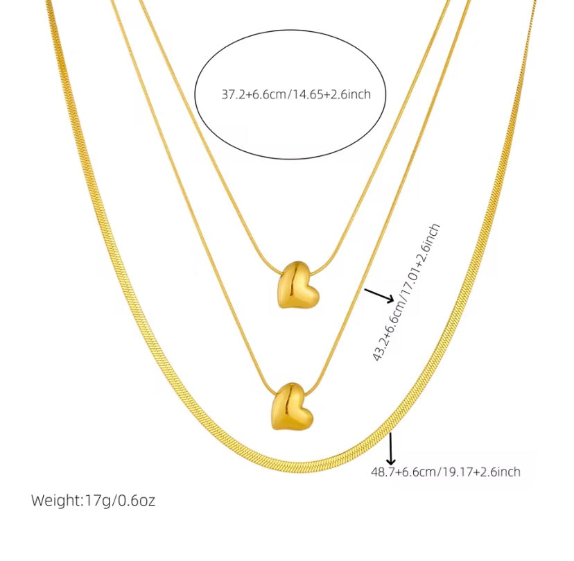 Collar Corazón Dorado Multicapa en Acero Inoxidable 316L – Estilo y Resistencia