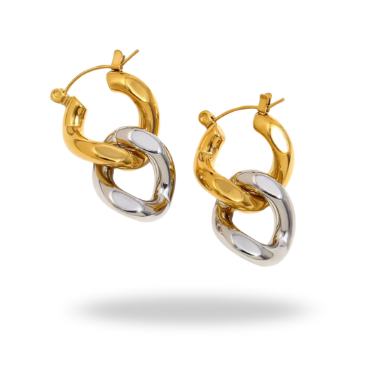 Pendientes Eslabón Bicolor Oro 18k + Plata
