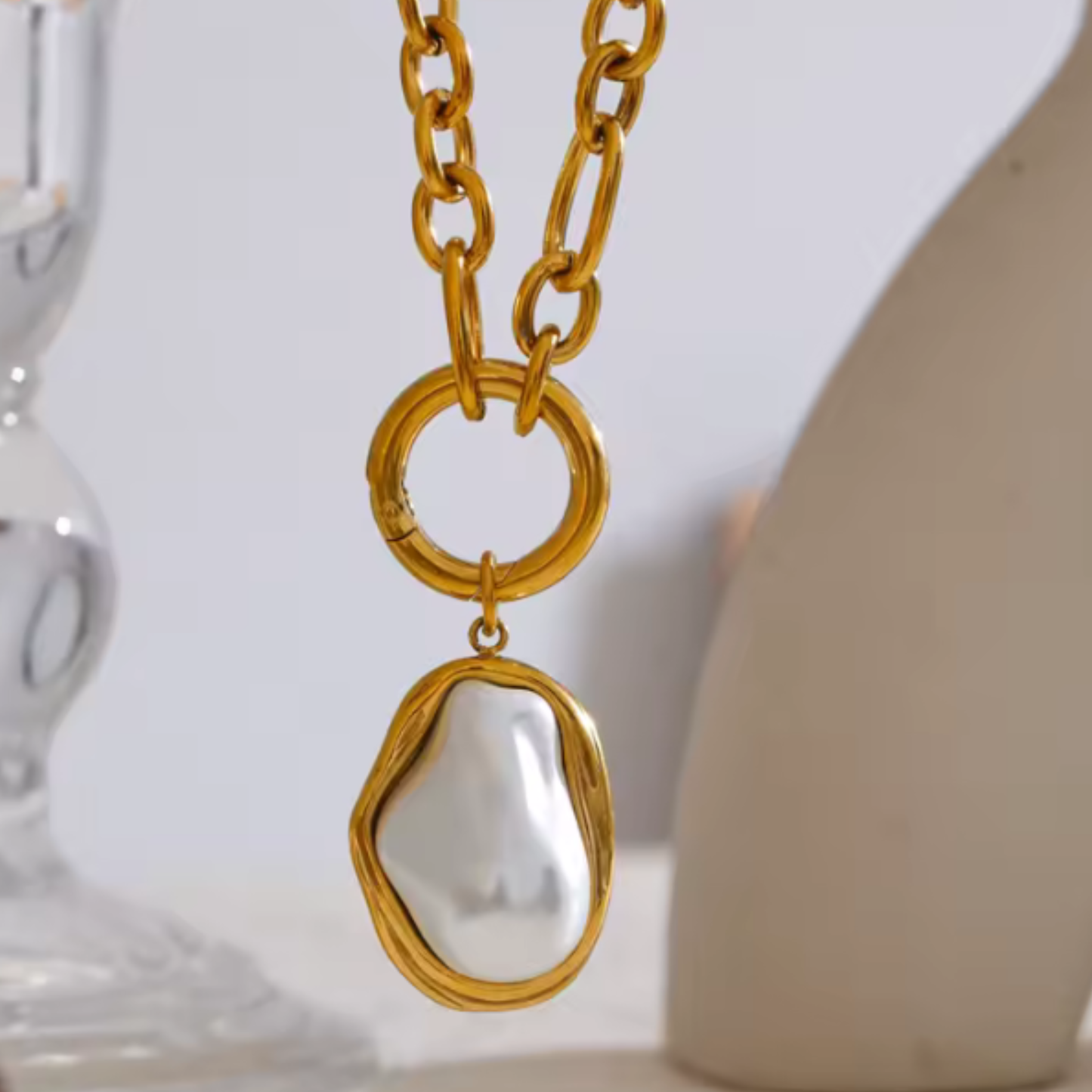 Collar Dorado Perla Barroca 18K | Acero inoxidable