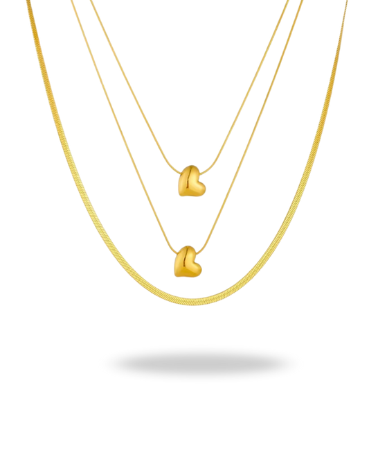 Collar Corazón Dorado Multicapa en Acero Inoxidable 316L – Estilo y Resistencia