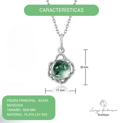 Collar de Ágata Musgo en Plata 925 – Brillo natural y atemporal