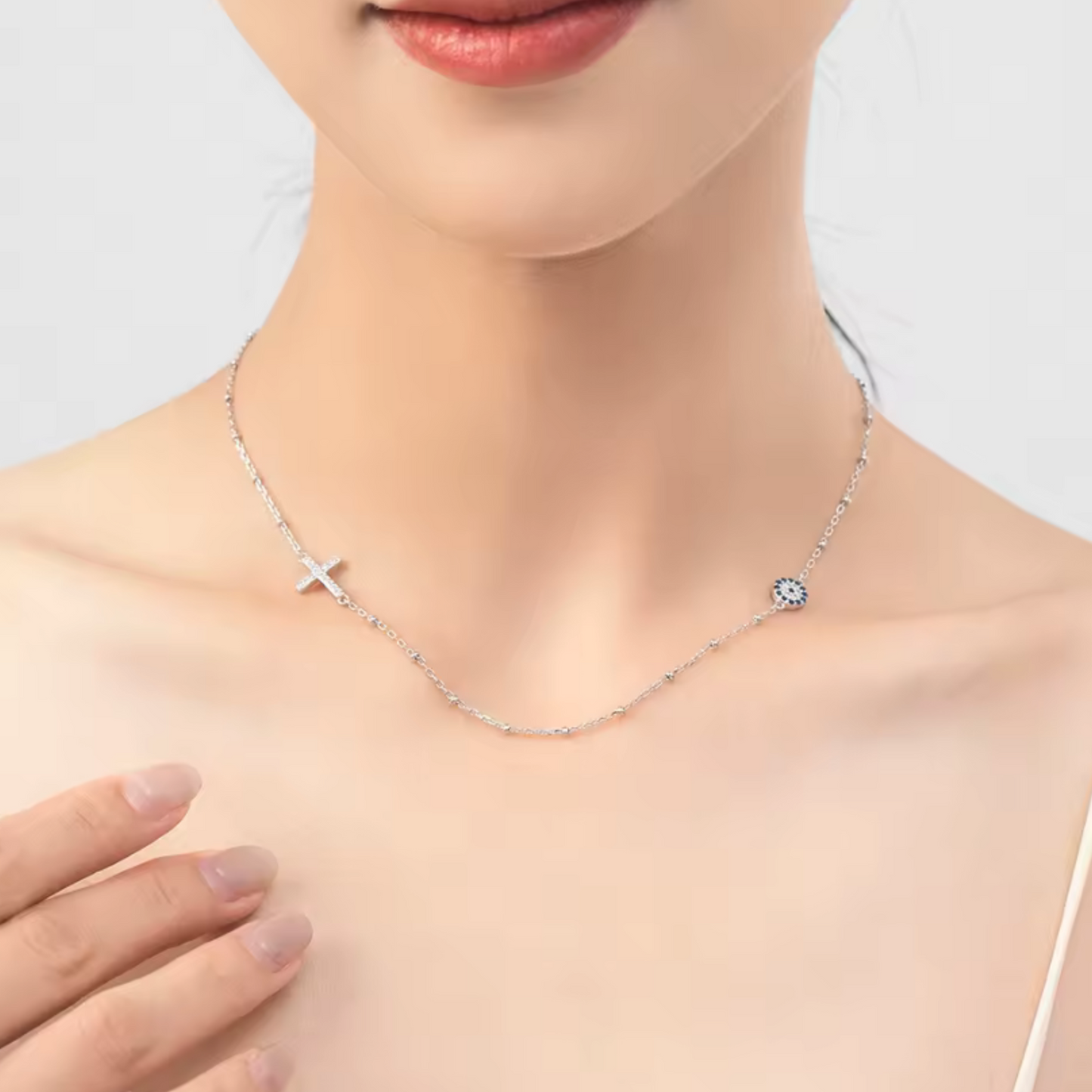 Collar Ojo Azul & Cruz | Plata 925