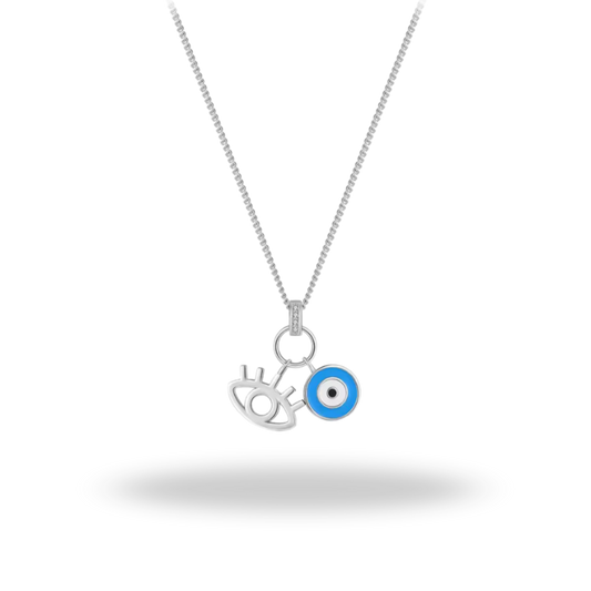 Collar Mano de Fátima y Ojo Azul | Plata 925