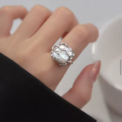 Duo Anillos Irregulares en Plata 925 | Perla Barroca & Minimalista