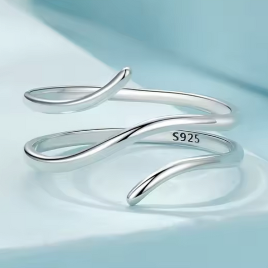 Anillo Abierto de Plata 925 | Diseño Fluido Minimalista Ajustable