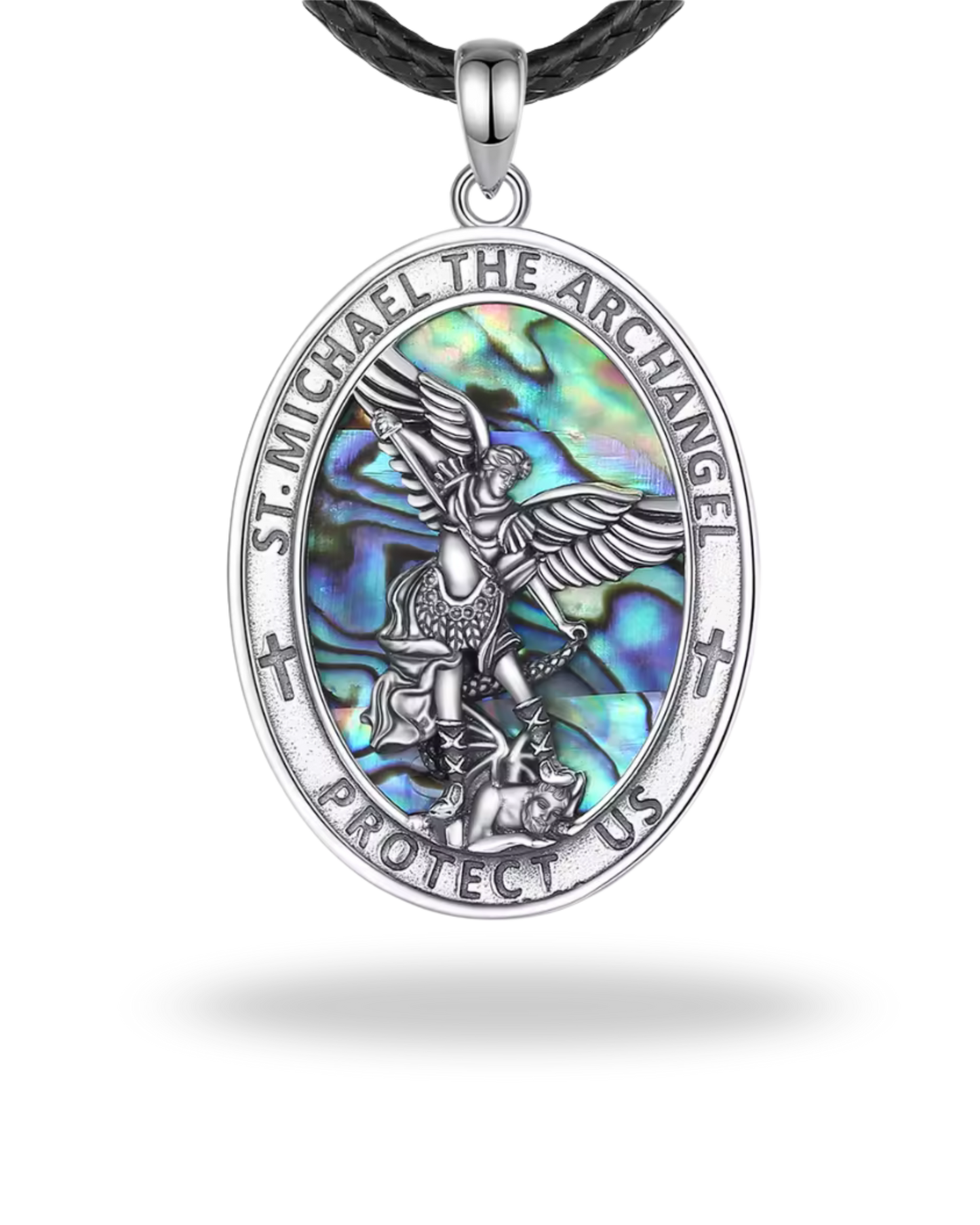 Colgante San Miguel Arcángel en Plata de Ley 925 con Nácar Abulón | Protección, Fuerza y Luz Divina