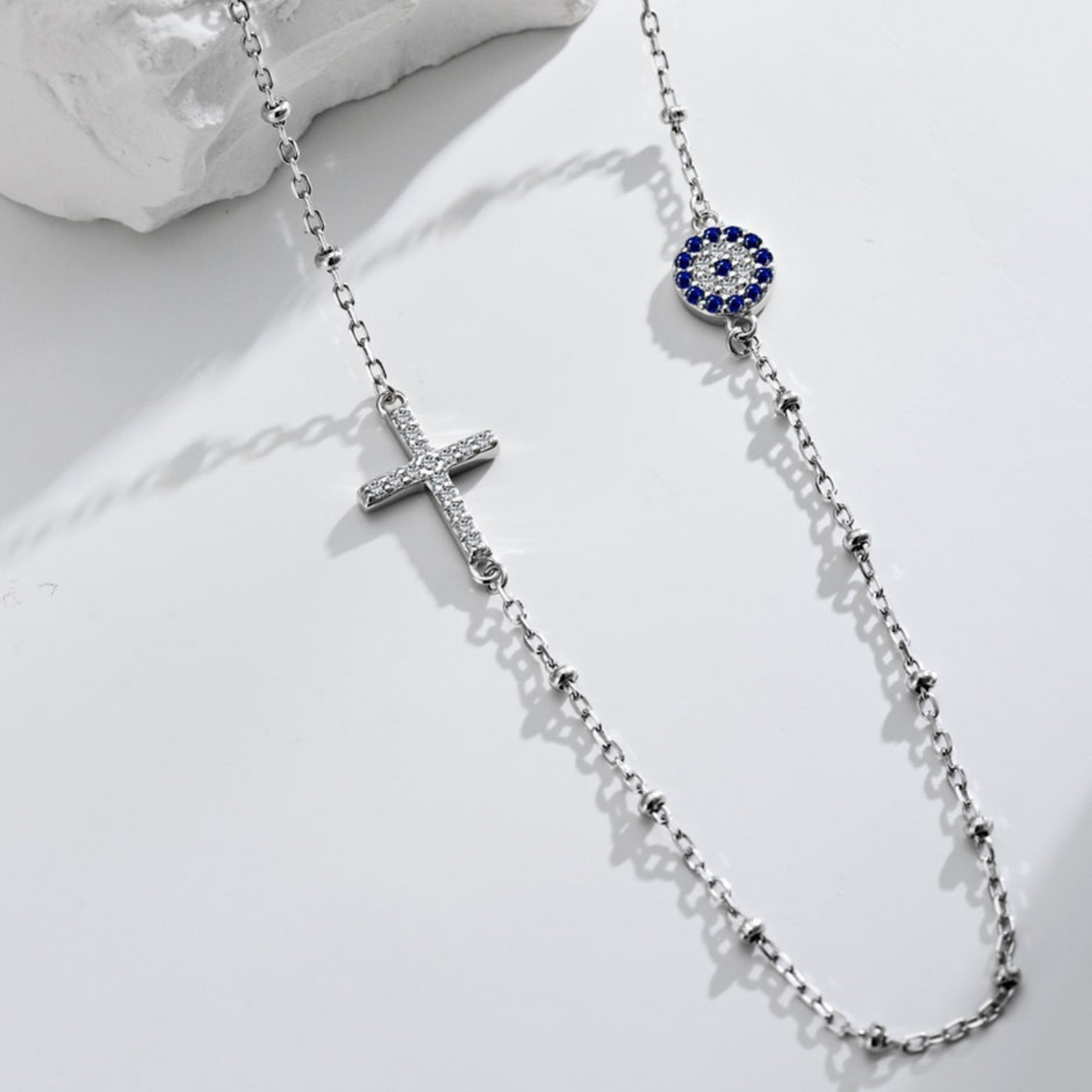 Collar Ojo Azul & Cruz | Plata 925