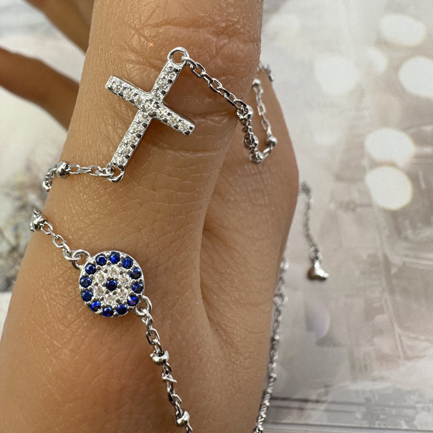 Collar Ojo Azul & Cruz | Plata 925