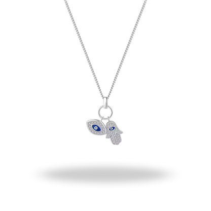 Collar Mano de Fátima y Ojo Azul | Plata 925