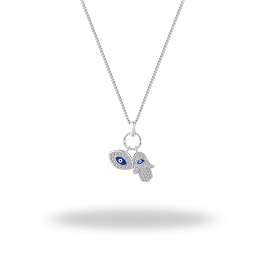Collar Mano de Fátima y Ojo Azul | Plata 925