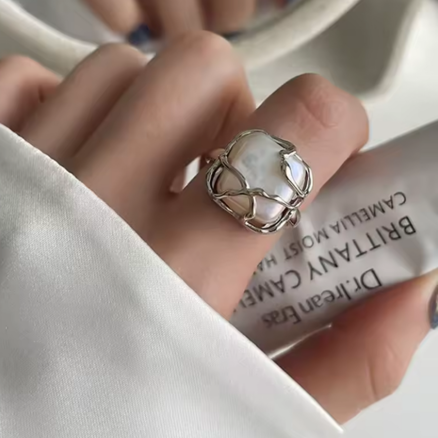 Duo Anillos Irregulares en Plata 925 | Perla Barroca & Minimalista