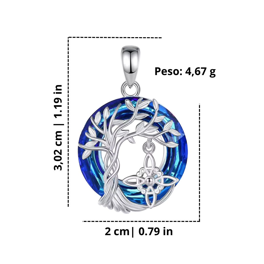 Collar Árbol de la Vida & Nudo de Bruja en Plata 925 | Amuleto de Energía y Protección con Cristal Austriaco Azul