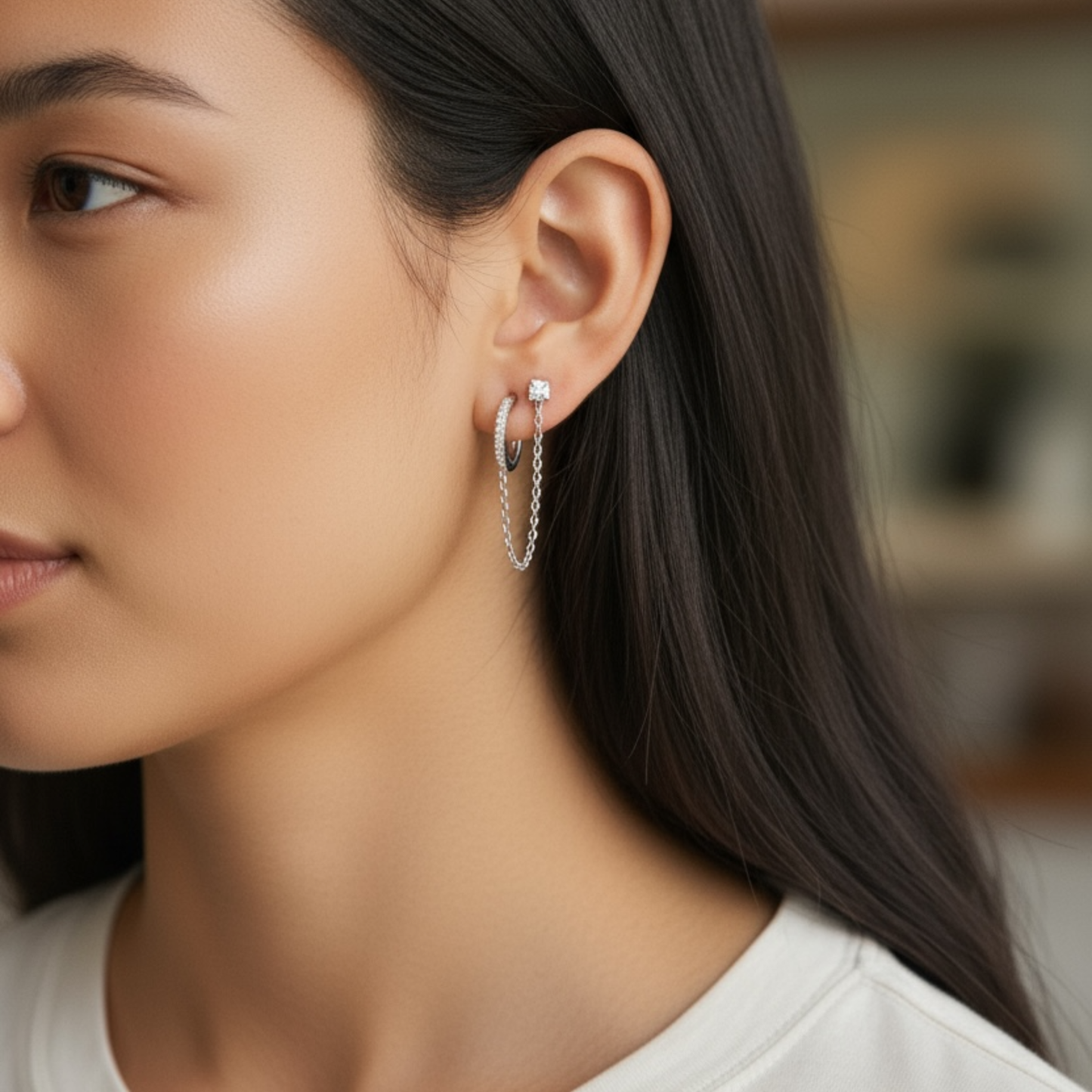 Pendientes dorados S925 | cadena y circonitas