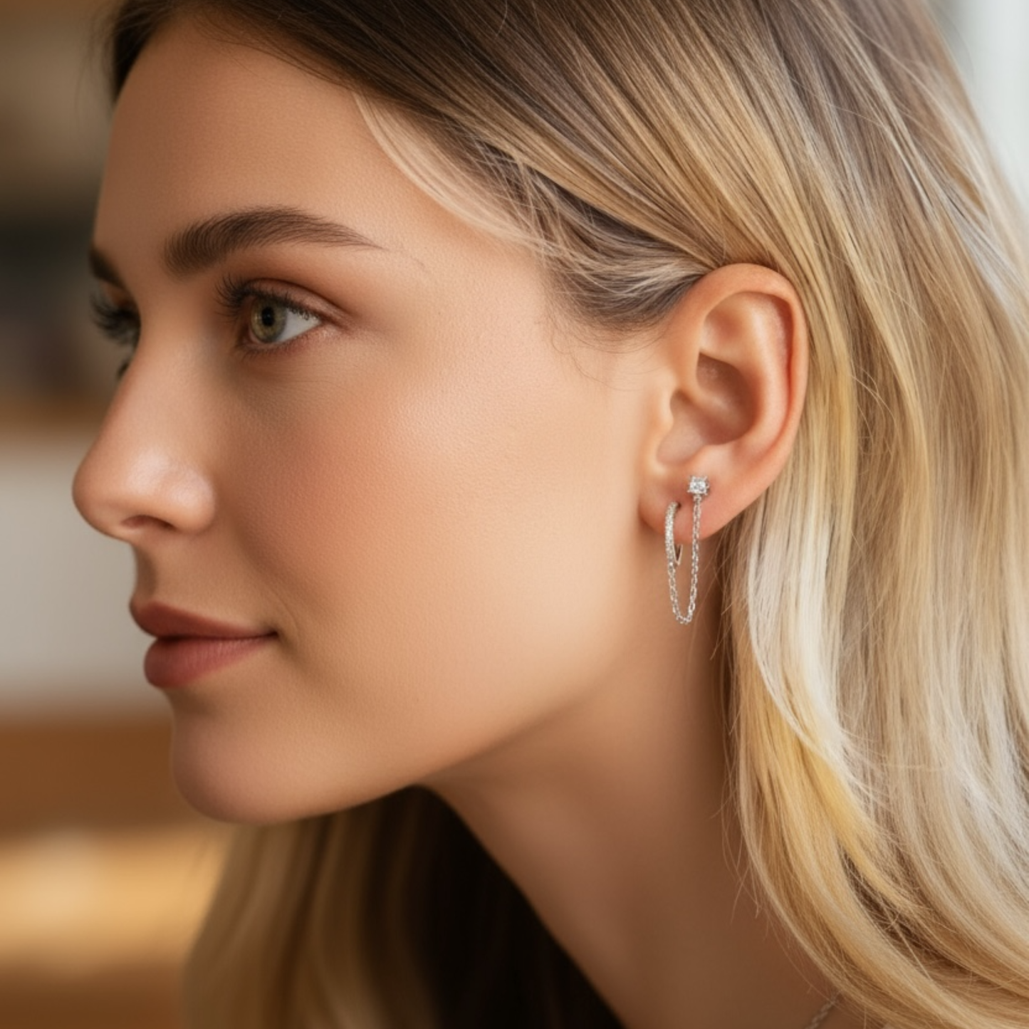 Pendientes dorados S925 | cadena y circonitas