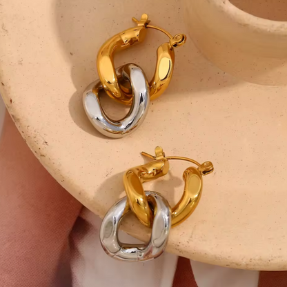 Pendientes Eslabón Bicolor Oro 18k + Plata