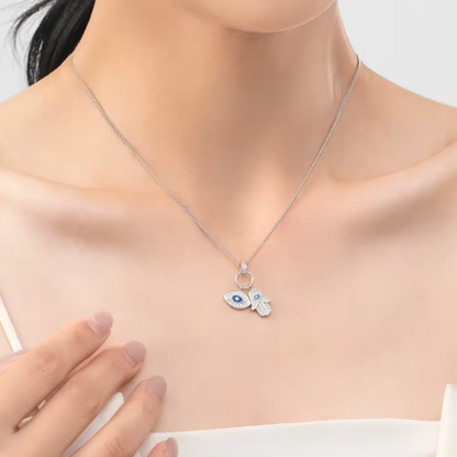 Collar Mano de Fátima y Ojo Azul | Plata 925