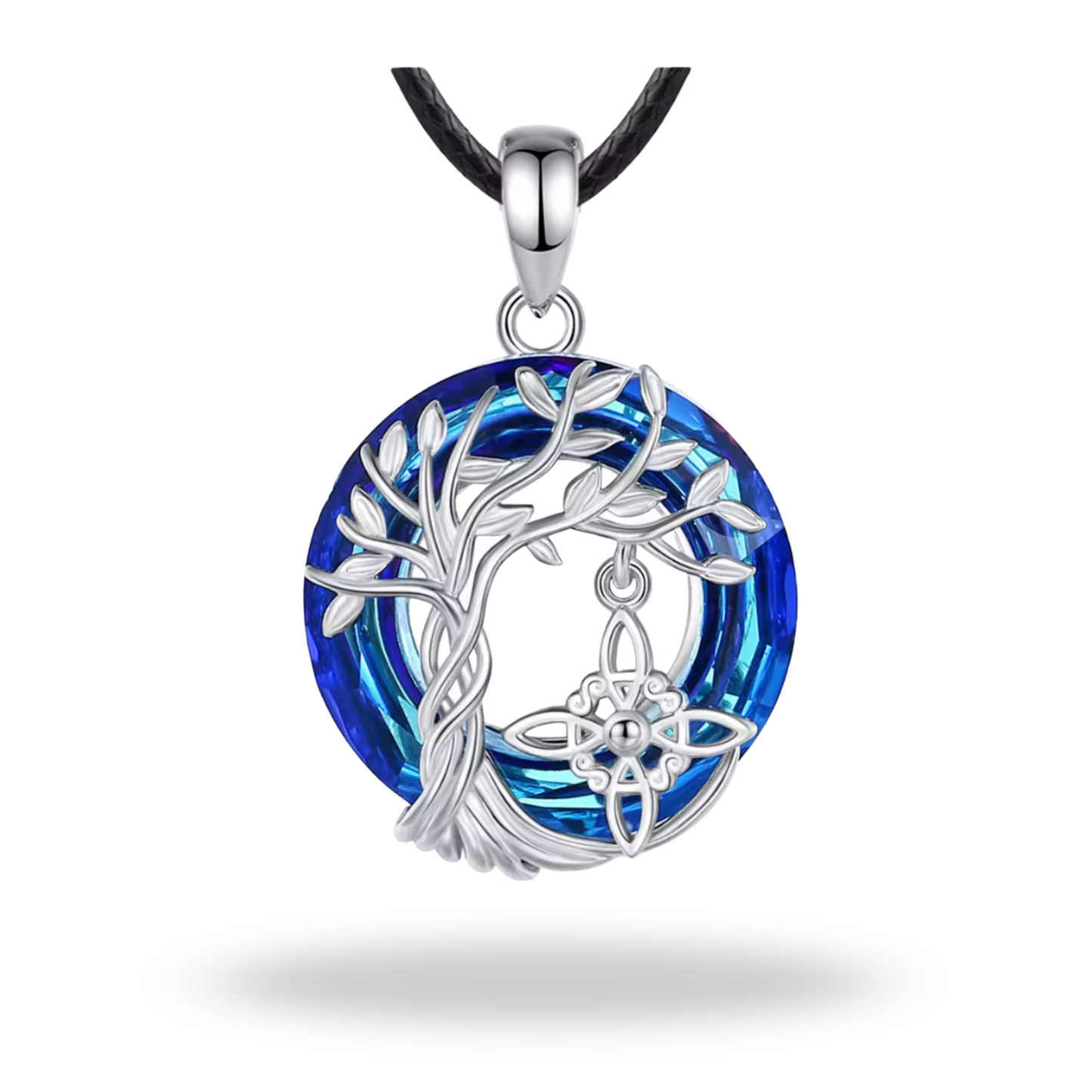 Collar Árbol de la Vida & Nudo de Bruja en Plata 925 | Amuleto de Energía y Protección con Cristal Austriaco Azul