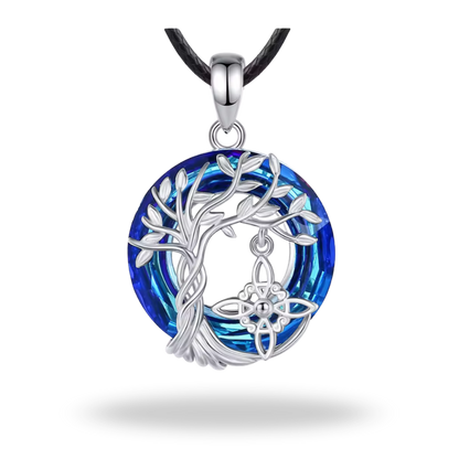 Collar Árbol de la Vida & Nudo de Bruja en Plata 925 | Amuleto de Energía y Protección con Cristal Austriaco Azul