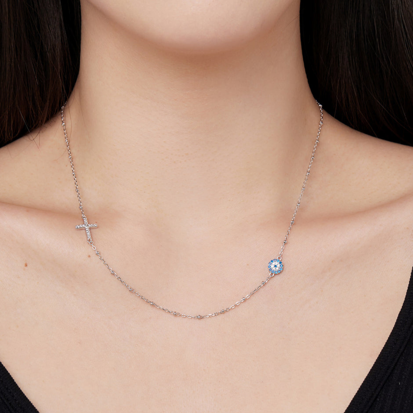 Collar Ojo Azul & Cruz | Plata 925