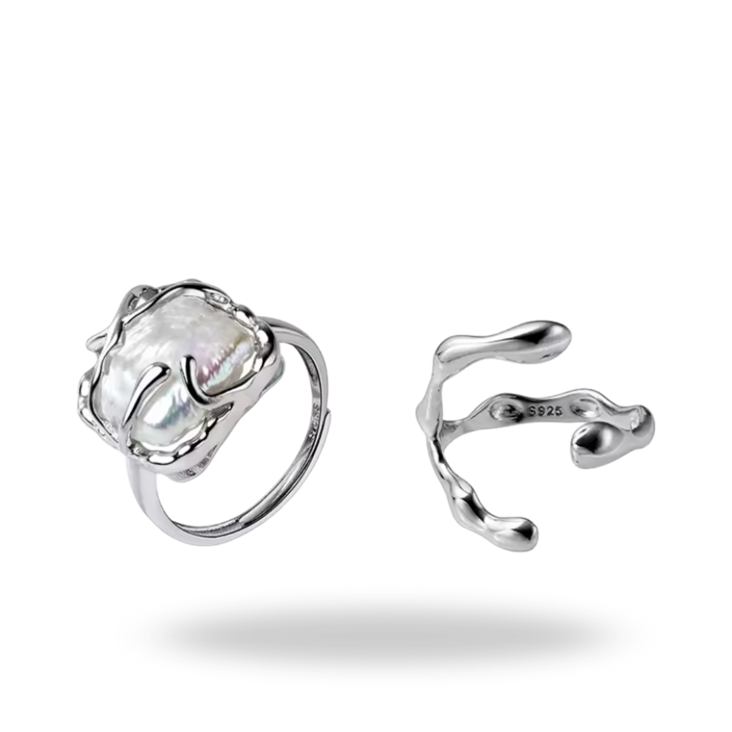 Duo Anillos Irregulares en Plata 925 | Perla Barroca & Minimalista