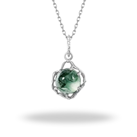 Collar de Ágata Musgo en Plata 925 – Brillo natural y atemporal