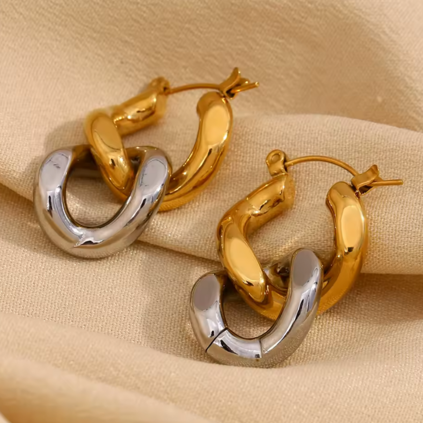 Pendientes Eslabón Bicolor Oro 18k + Plata