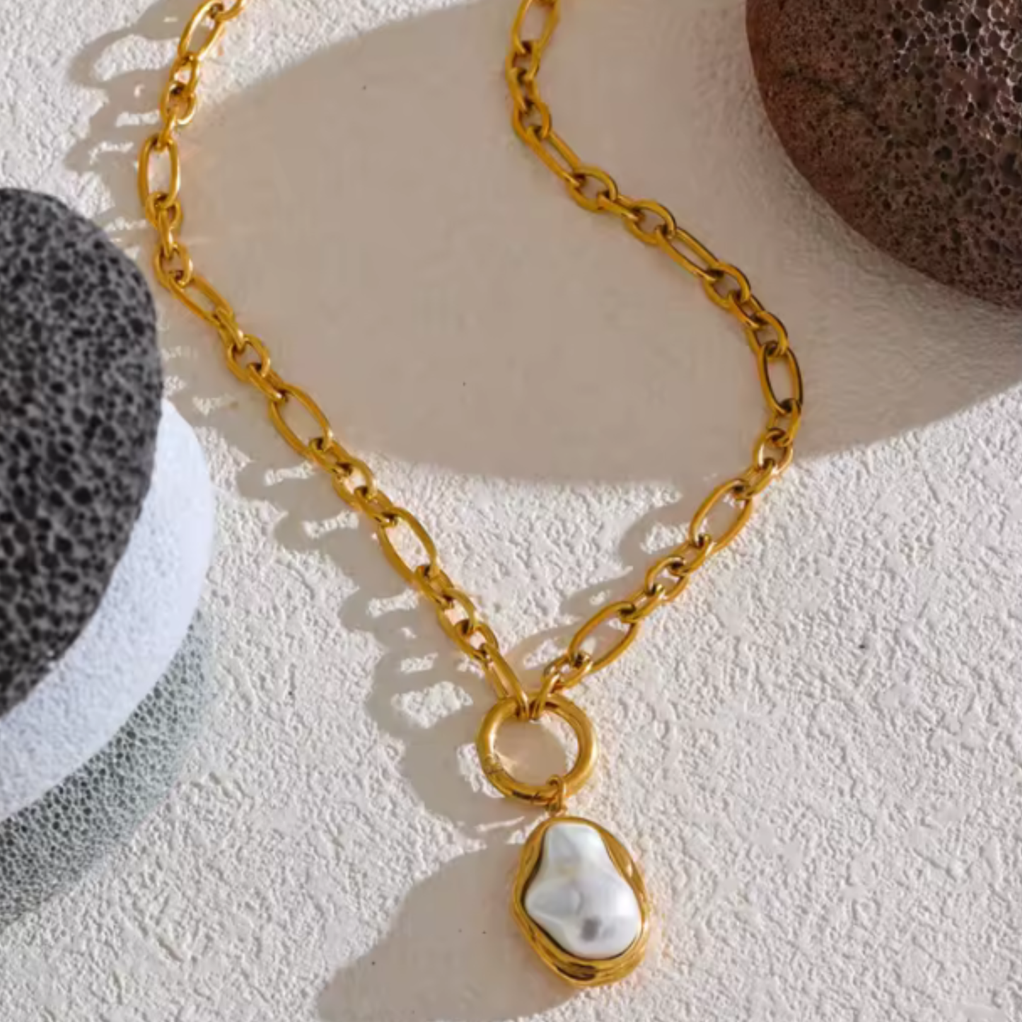 Collar Dorado Perla Barroca 18K | Acero inoxidable