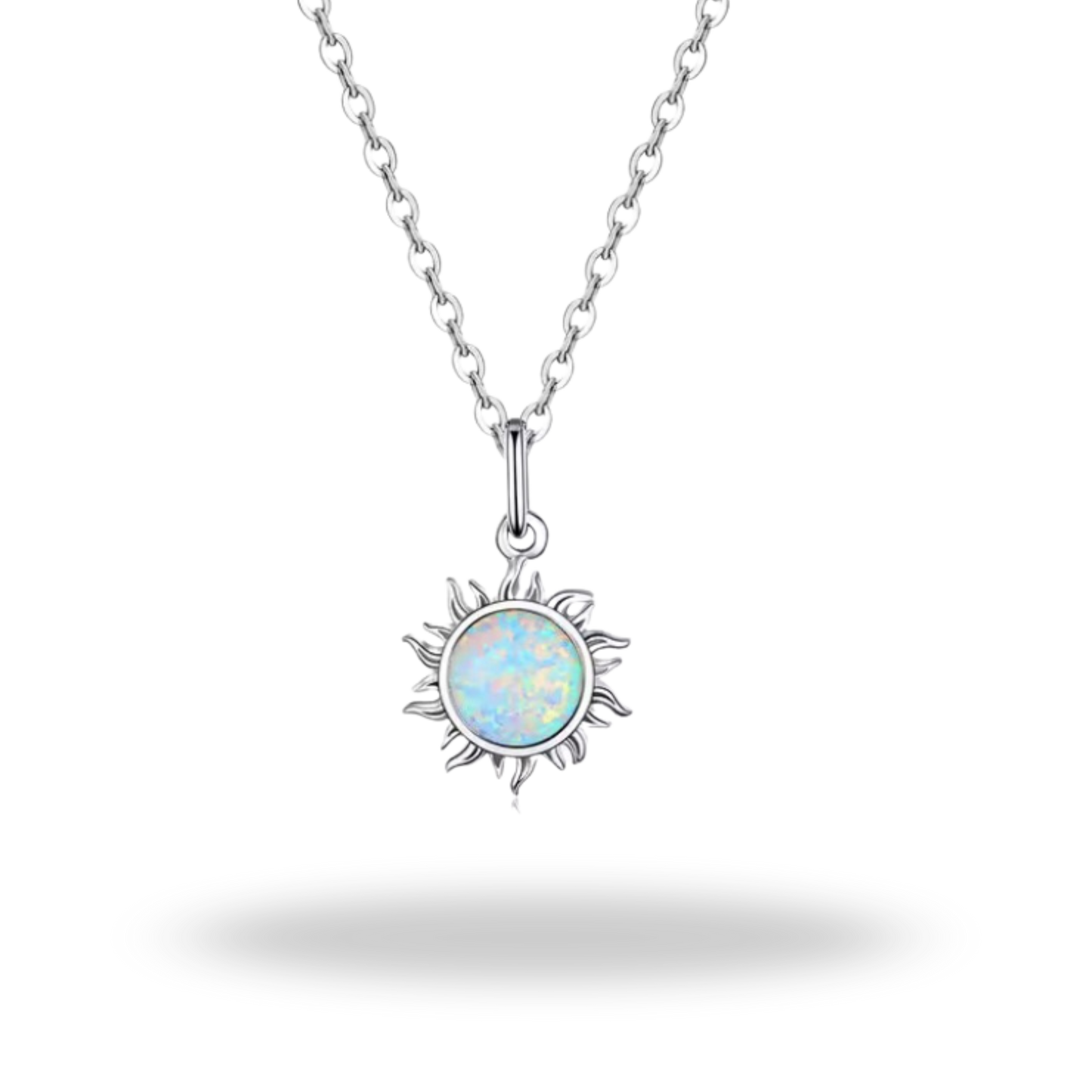 Collar Sol Radiante en Plata 925 con Ópalo Blanco
