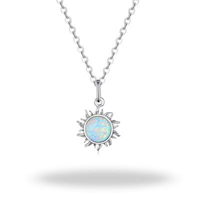 Collar Sol Radiante en Plata 925 con Ópalo Blanco