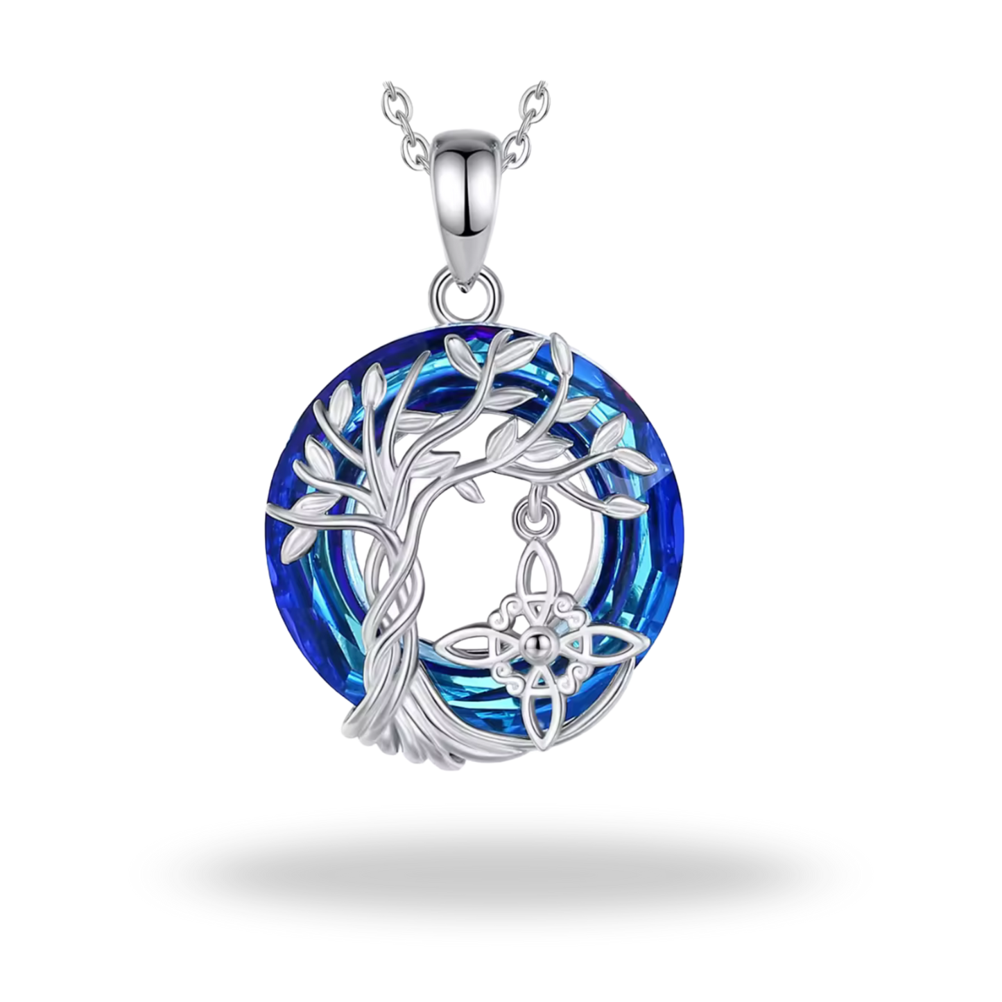 Collar Árbol de la Vida & Nudo de Bruja en Plata 925 | Amuleto de Energía y Protección con Cristal Austriaco Azul