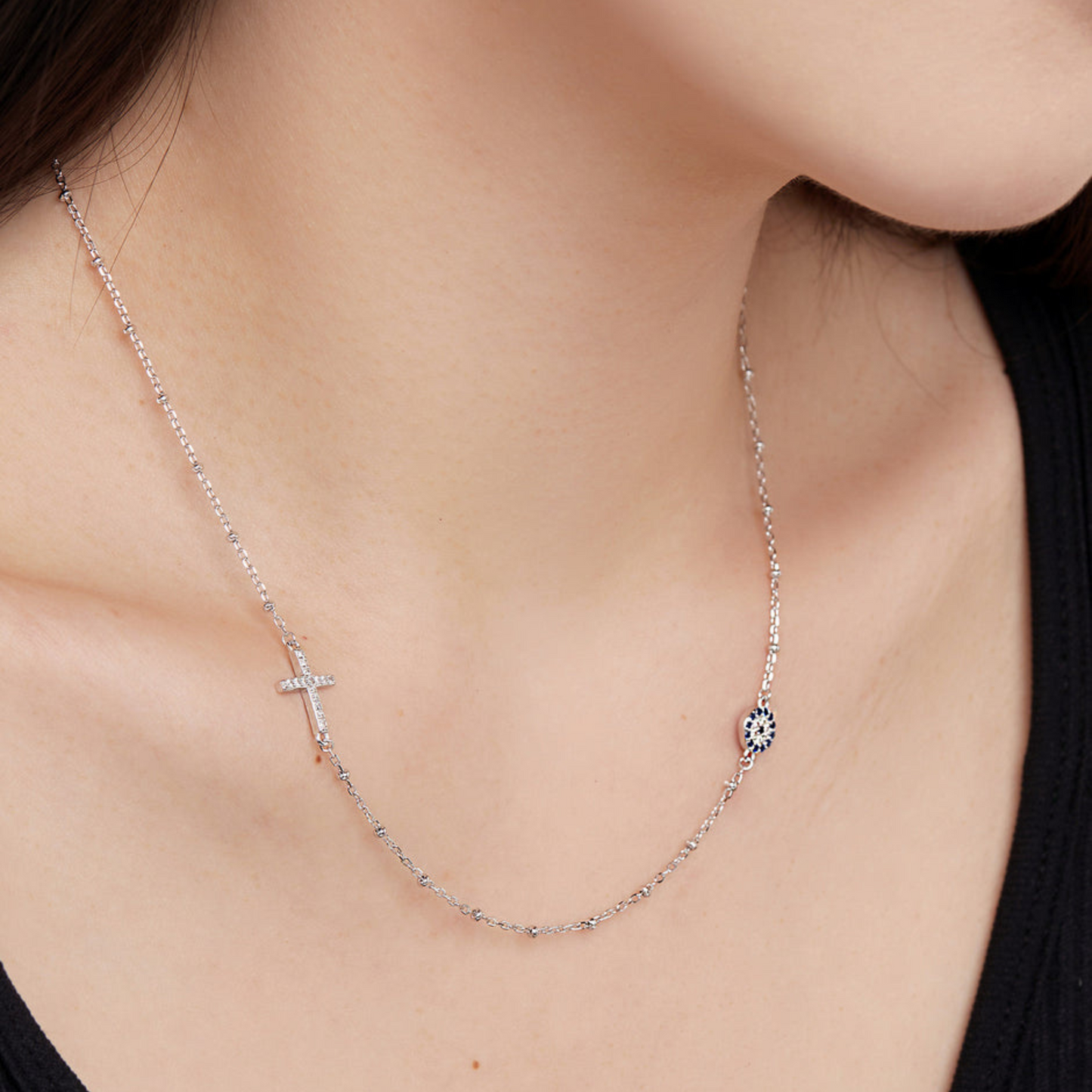 Collar Ojo Azul & Cruz | Plata 925