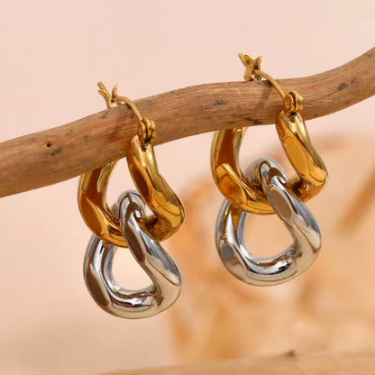 Pendientes Eslabón Bicolor Oro 18k + Plata
