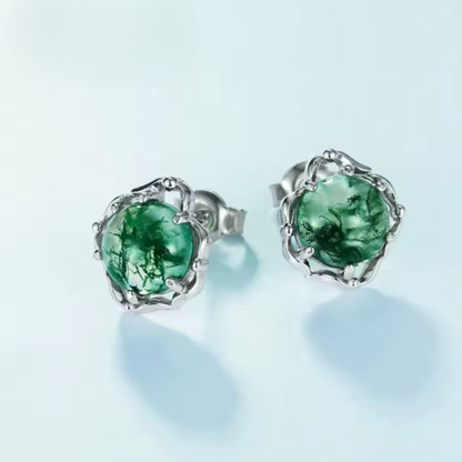 Pendientes de Ágata Musgo en Plata 925 – Elegancia natural