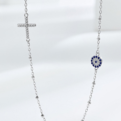 Collar Ojo Azul & Cruz | Plata 925