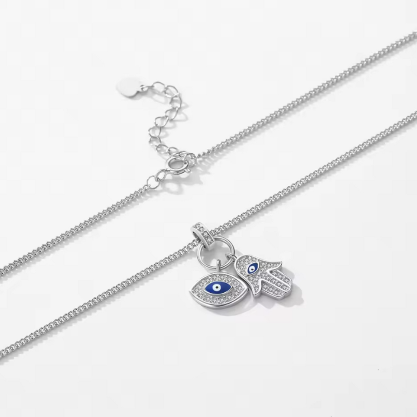 Collar Mano de Fátima y Ojo Azul | Plata 925