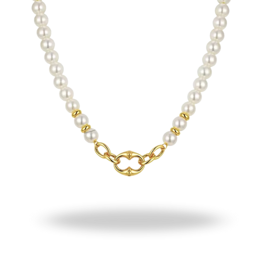 Collar de Perlas Elegantes con Acero Inoxidable y Oro 18K