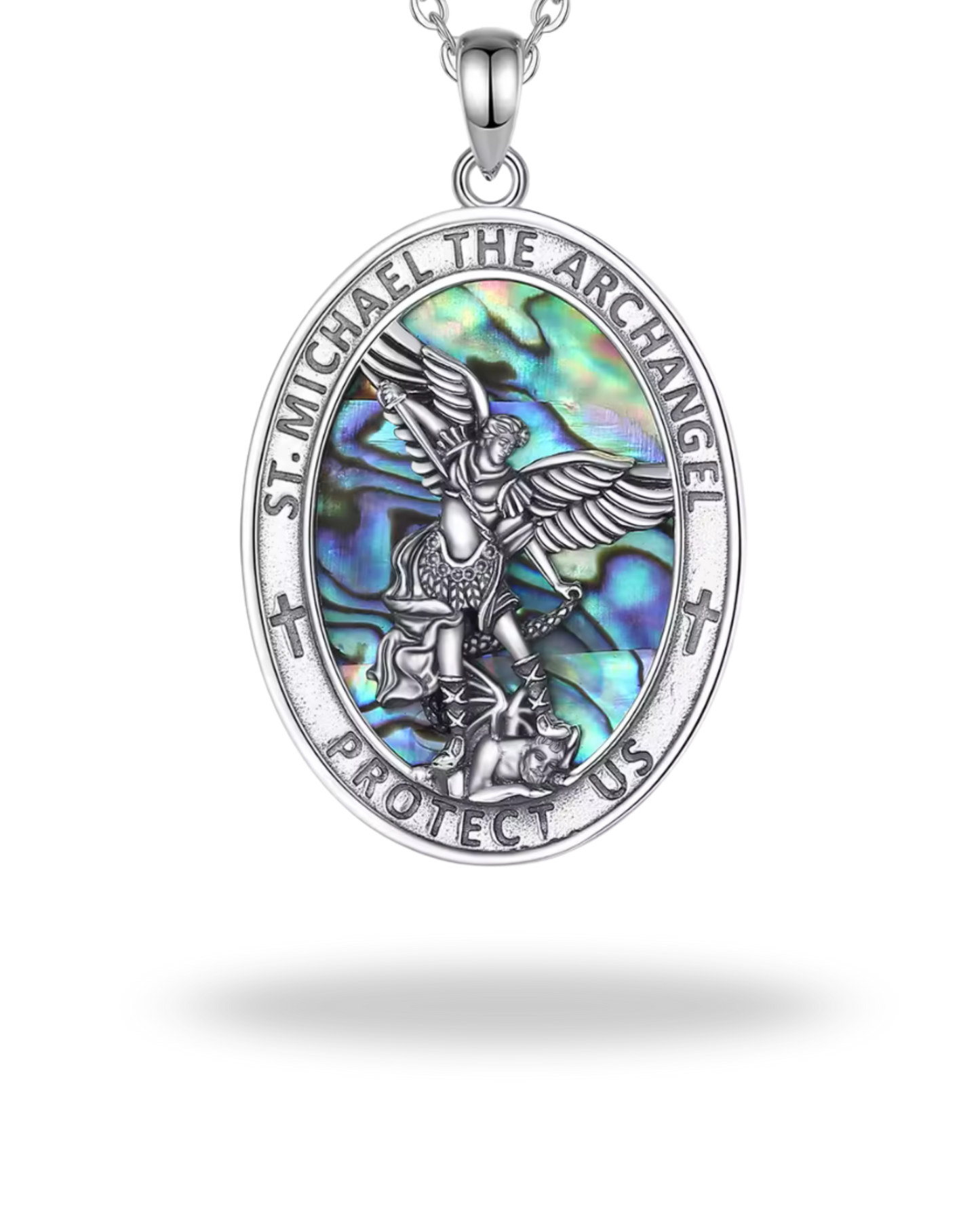 Colgante San Miguel Arcángel en Plata de Ley 925 con Nácar Abulón | Protección, Fuerza y Luz Divina