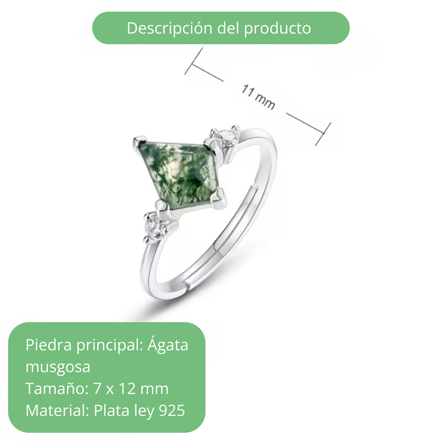 Anillo de Ágata Musgo en Plata 925 – Belleza natural en tus manos