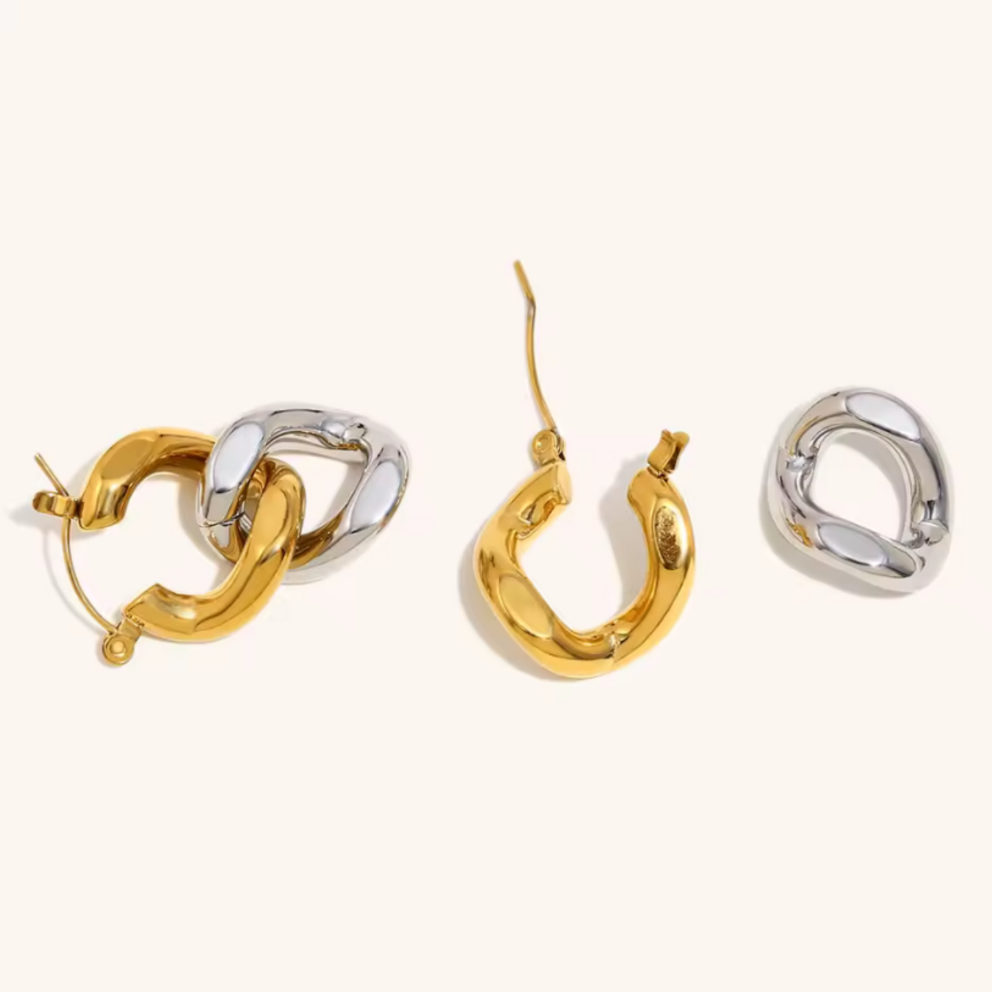 Pendientes Eslabón Bicolor Oro 18k + Plata