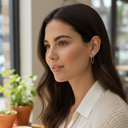 Pendientes dorados S925 | cadena y circonitas