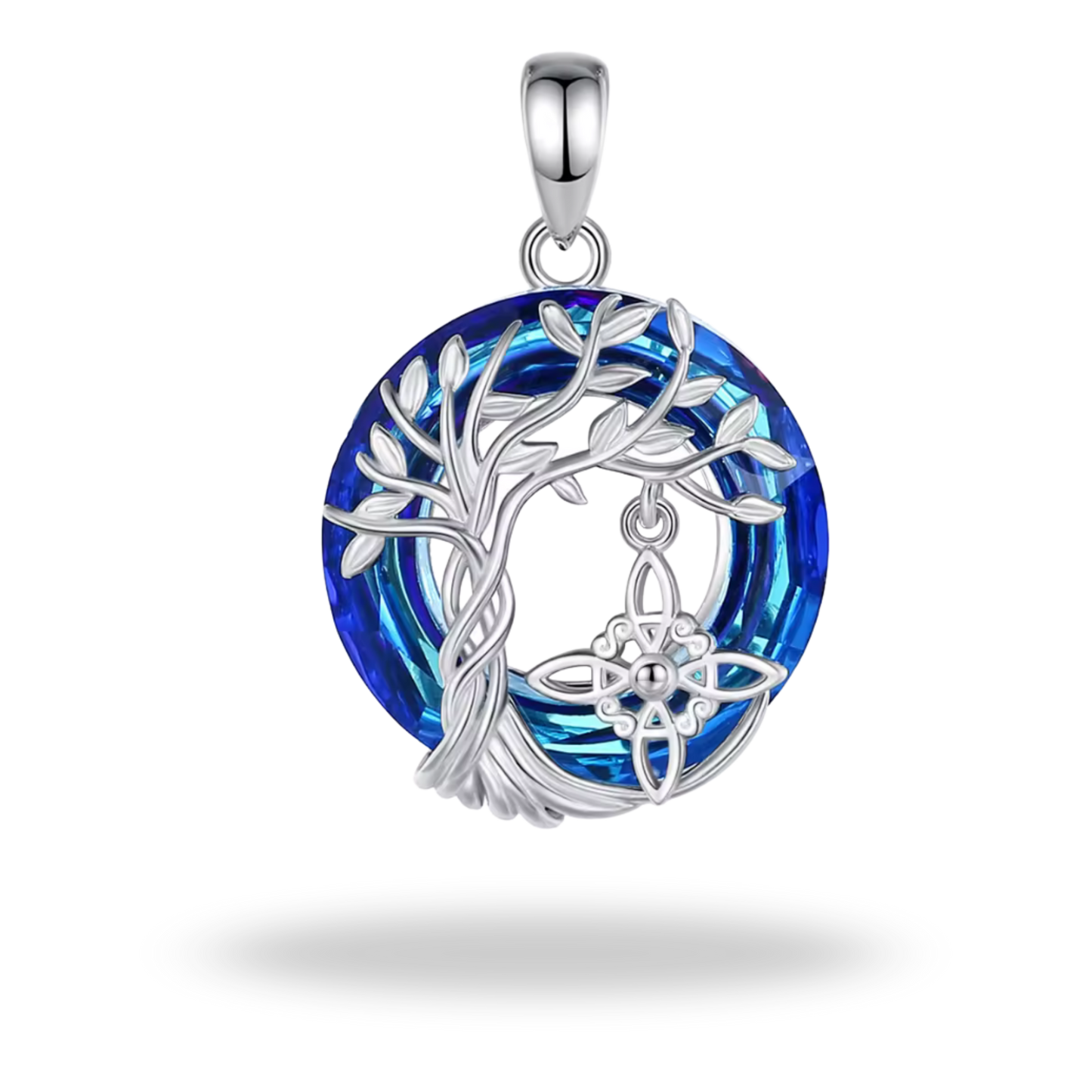 Collar Árbol de la Vida & Nudo de Bruja en Plata 925 | Amuleto de Energía y Protección con Cristal Austriaco Azul