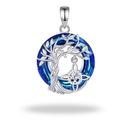 Collar Árbol de la Vida & Nudo de Bruja en Plata 925 | Amuleto de Energía y Protección con Cristal Austriaco Azul