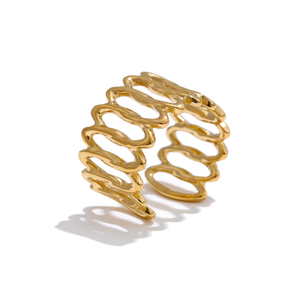 Anillo Wave Mesh: Escultura Geométrica y Fluida