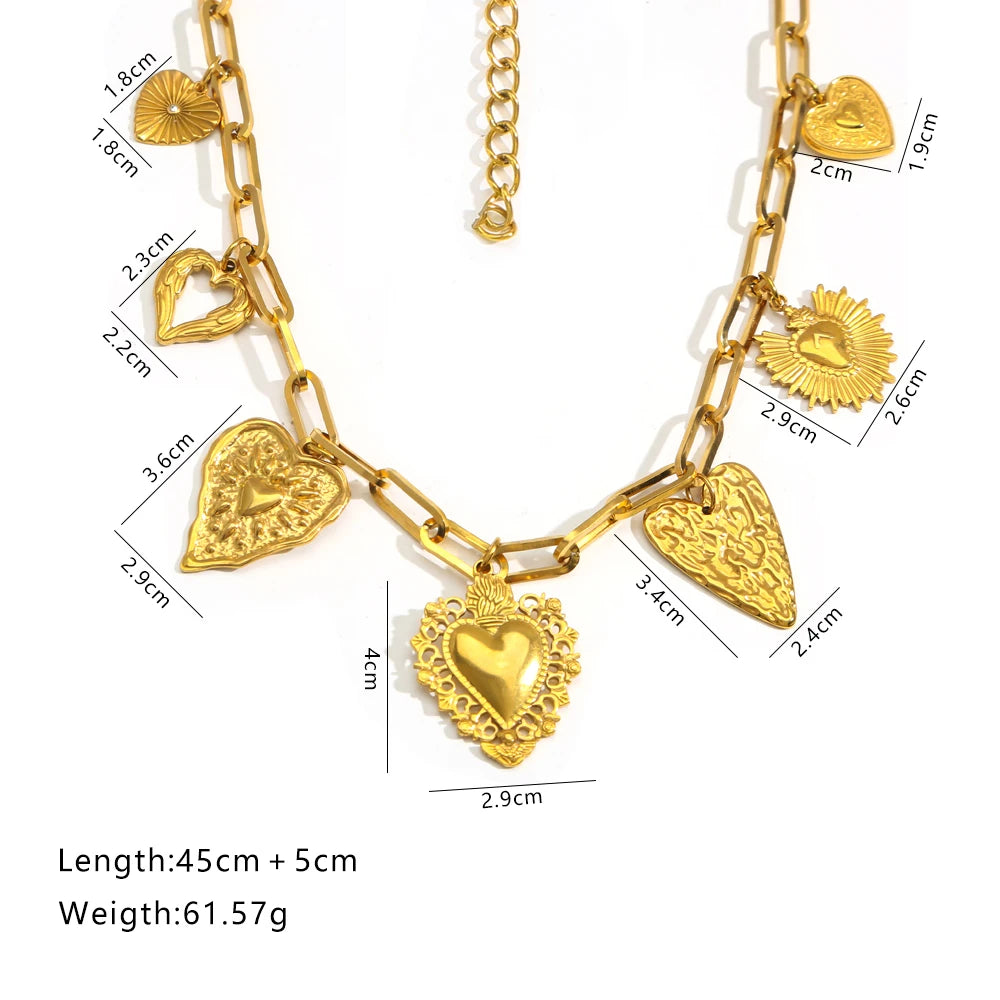 Collar "Sacred Love" – Cadena de Eslabones con Multidijes de Corazón