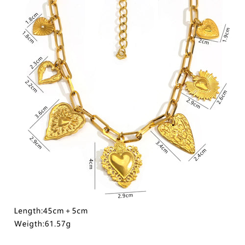 Collar "Sacred Love" – Cadena de Eslabones con Multidijes de Corazón