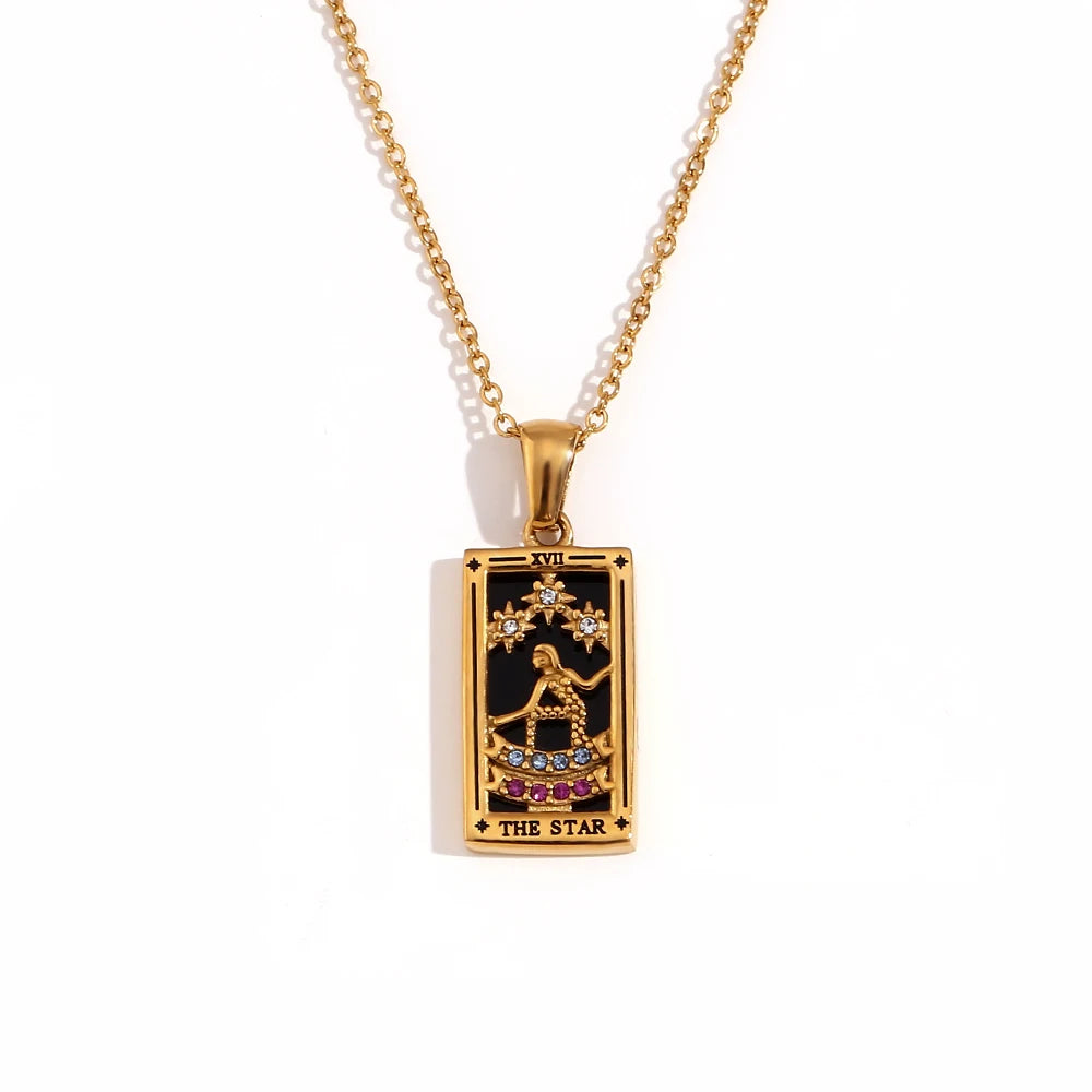 Collar Carta del Tarot "The Star" – Acero Inoxidable Bañado en Oro 18k